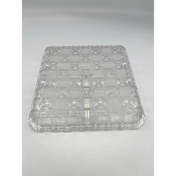 Vintage Indiana Glass Clear Block & Stars 3 Part Square Relish Dish 7” - Picture 4 of 5